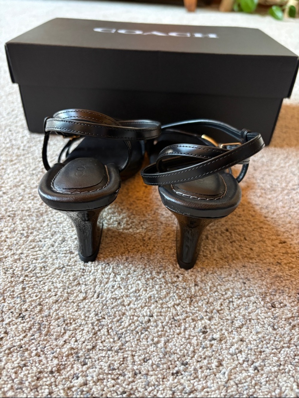 Coach Black Leather Cait Sandals Size 5 1/2 - Picture 3 of 6